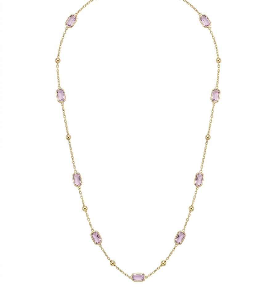 PEMBE KUVARS TAŞLI TOPÇUKLU GOLD KOLYE